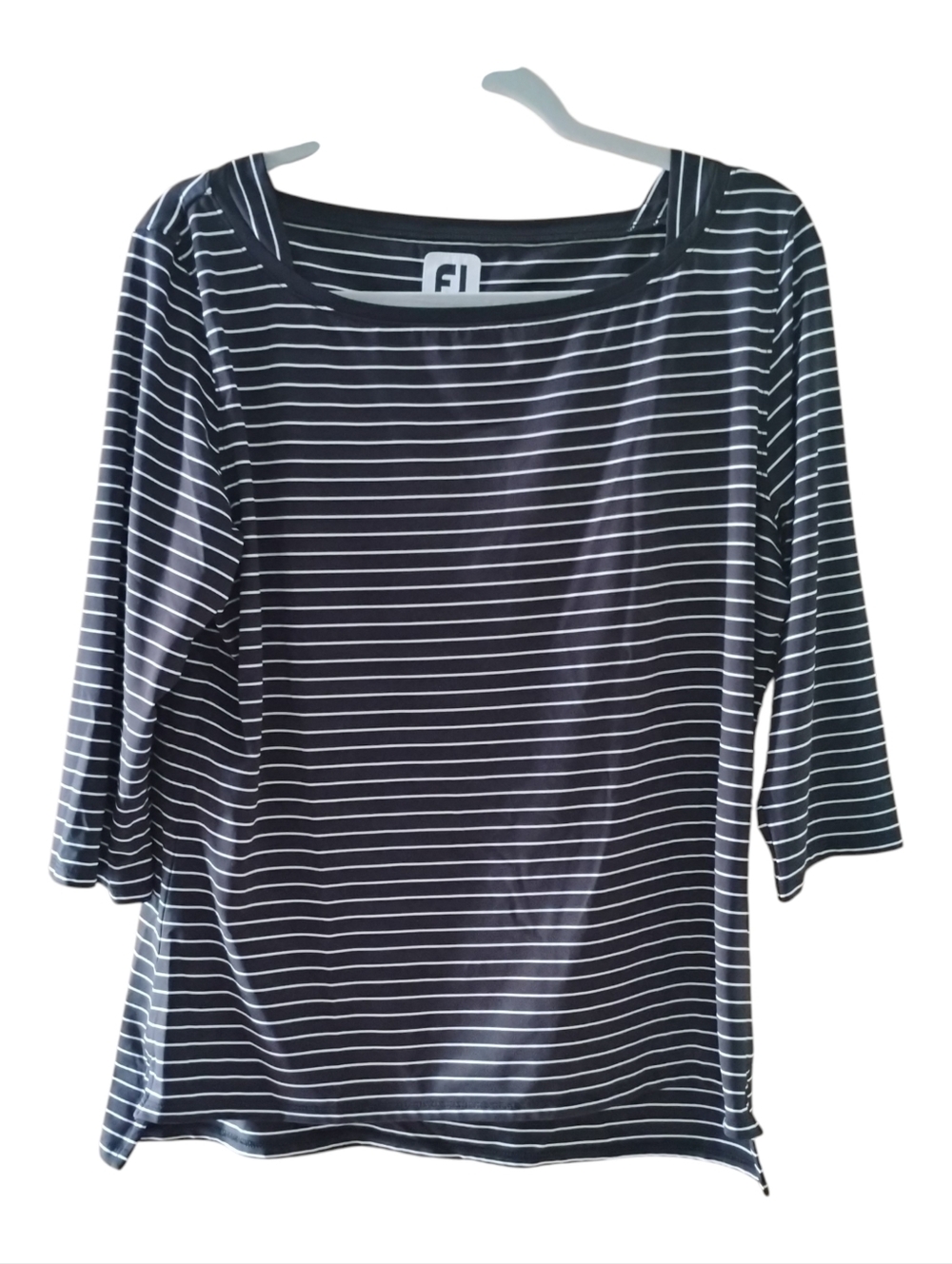 FootJoy Women's Boatneck 3/4 Sleeve Striped Golf Shirt. Sz L